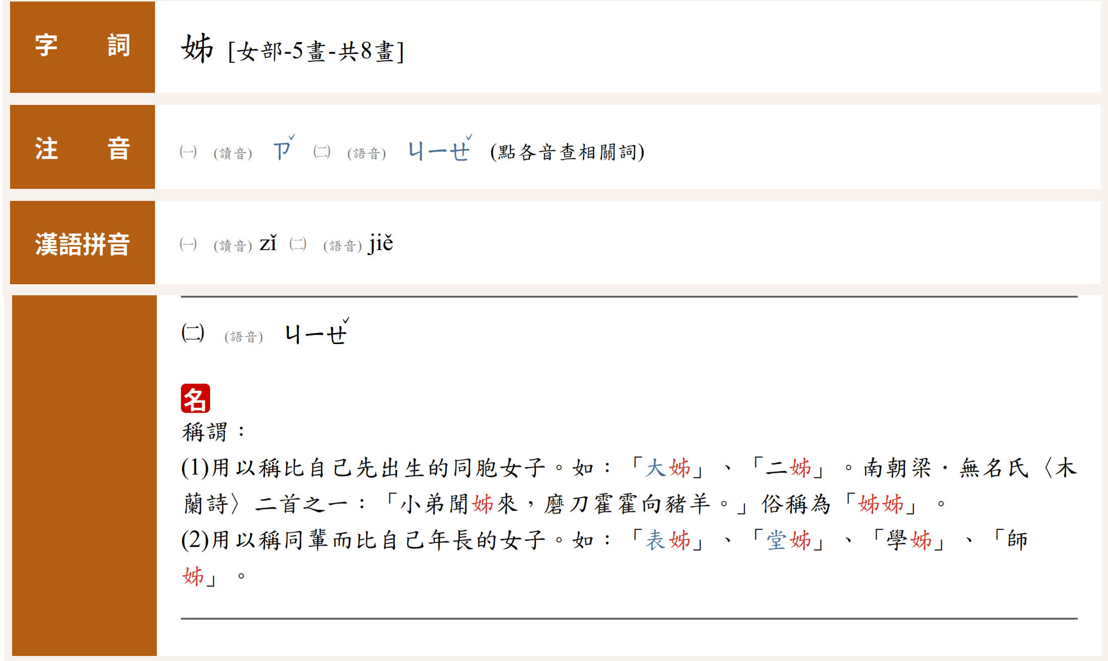 姊的用法